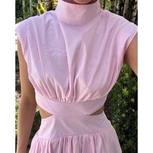 High-Neck Midi Cutout Dress - Light Pink